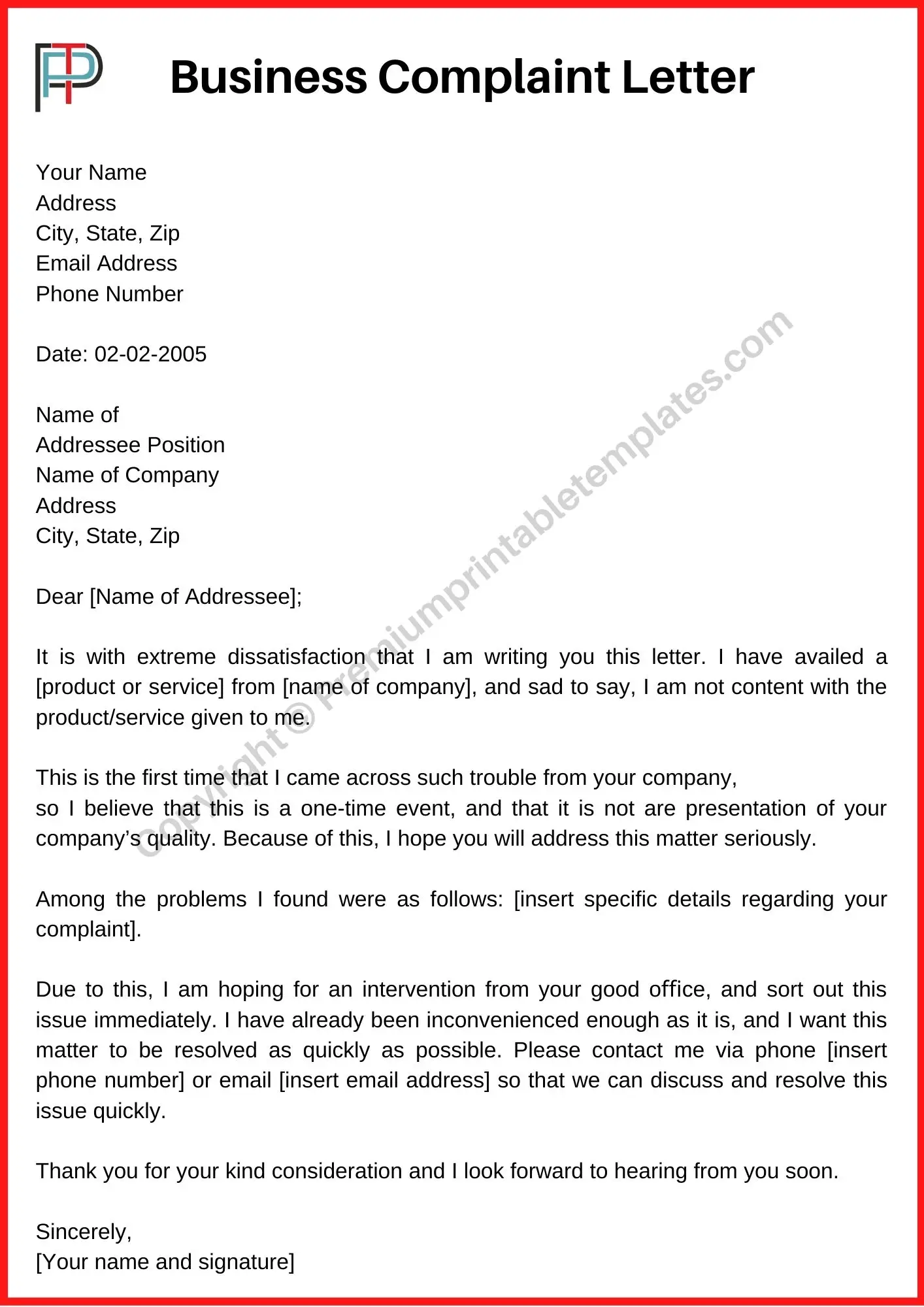 Printable Complaint Letter