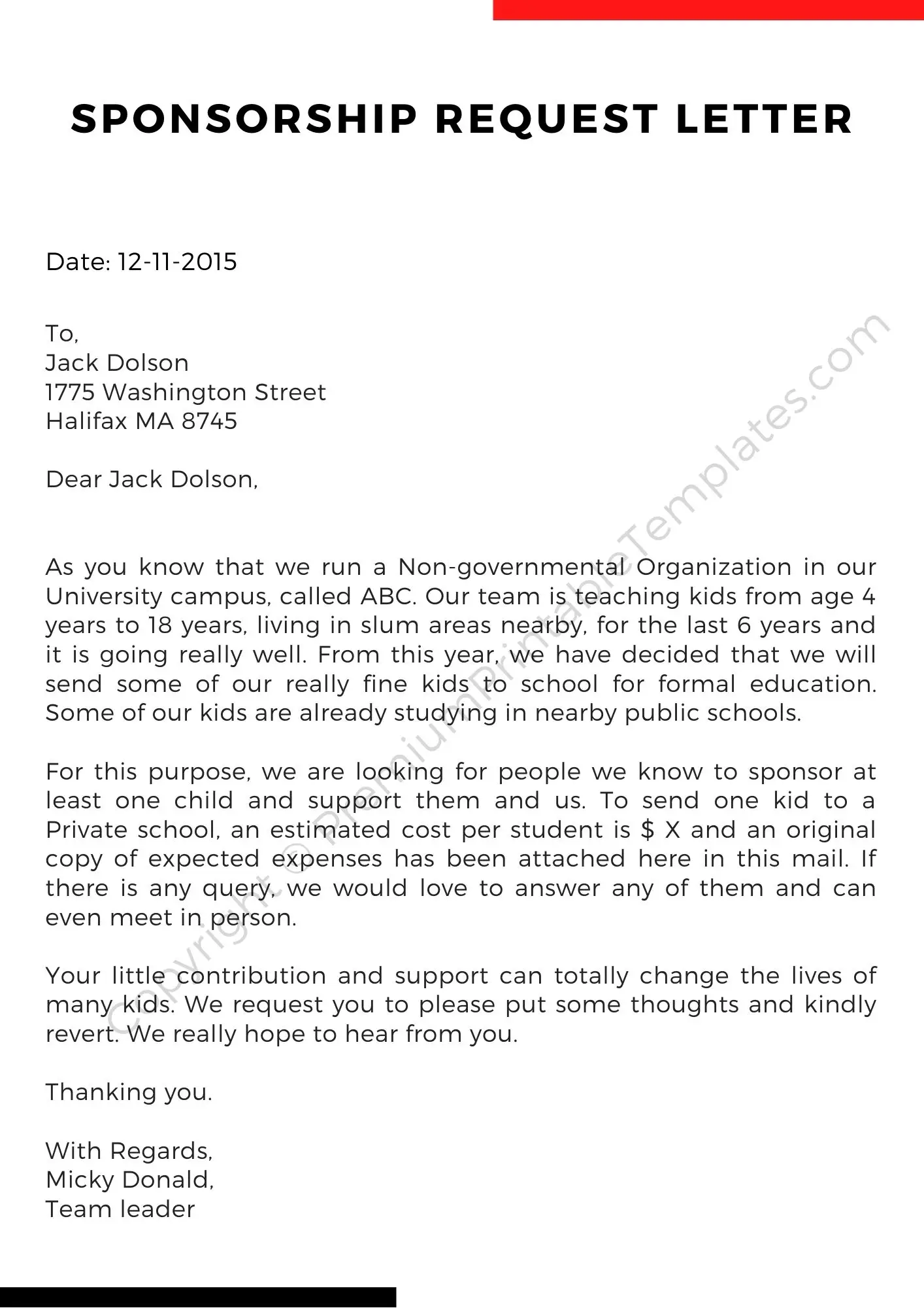 Sponsorship Request Letter Template