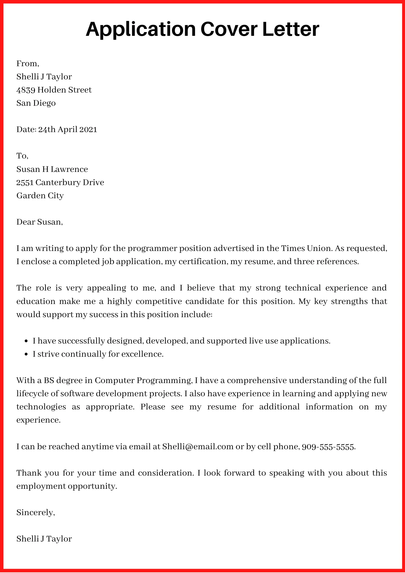 Application Cover Letter
