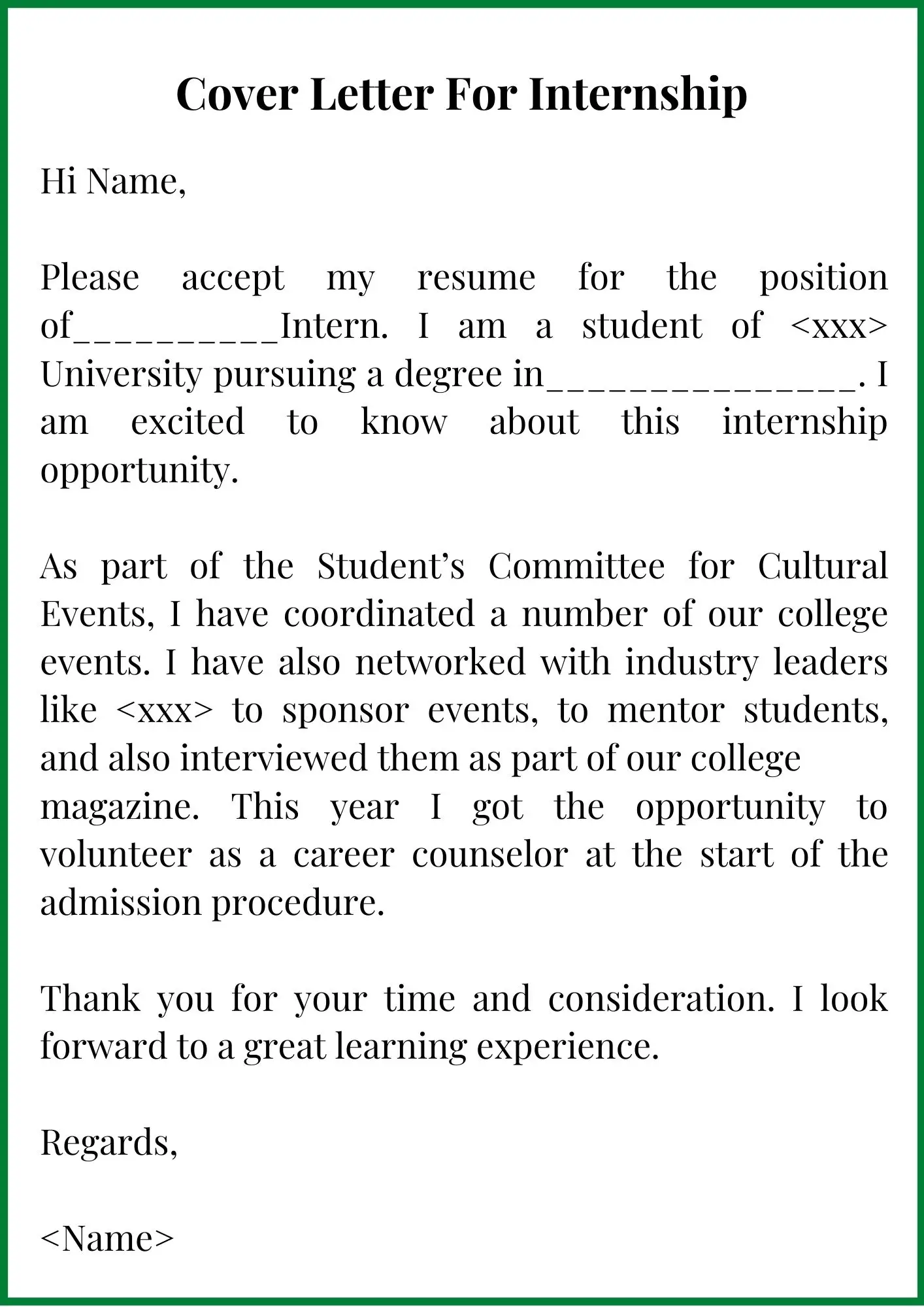 Cover Letter For Internship