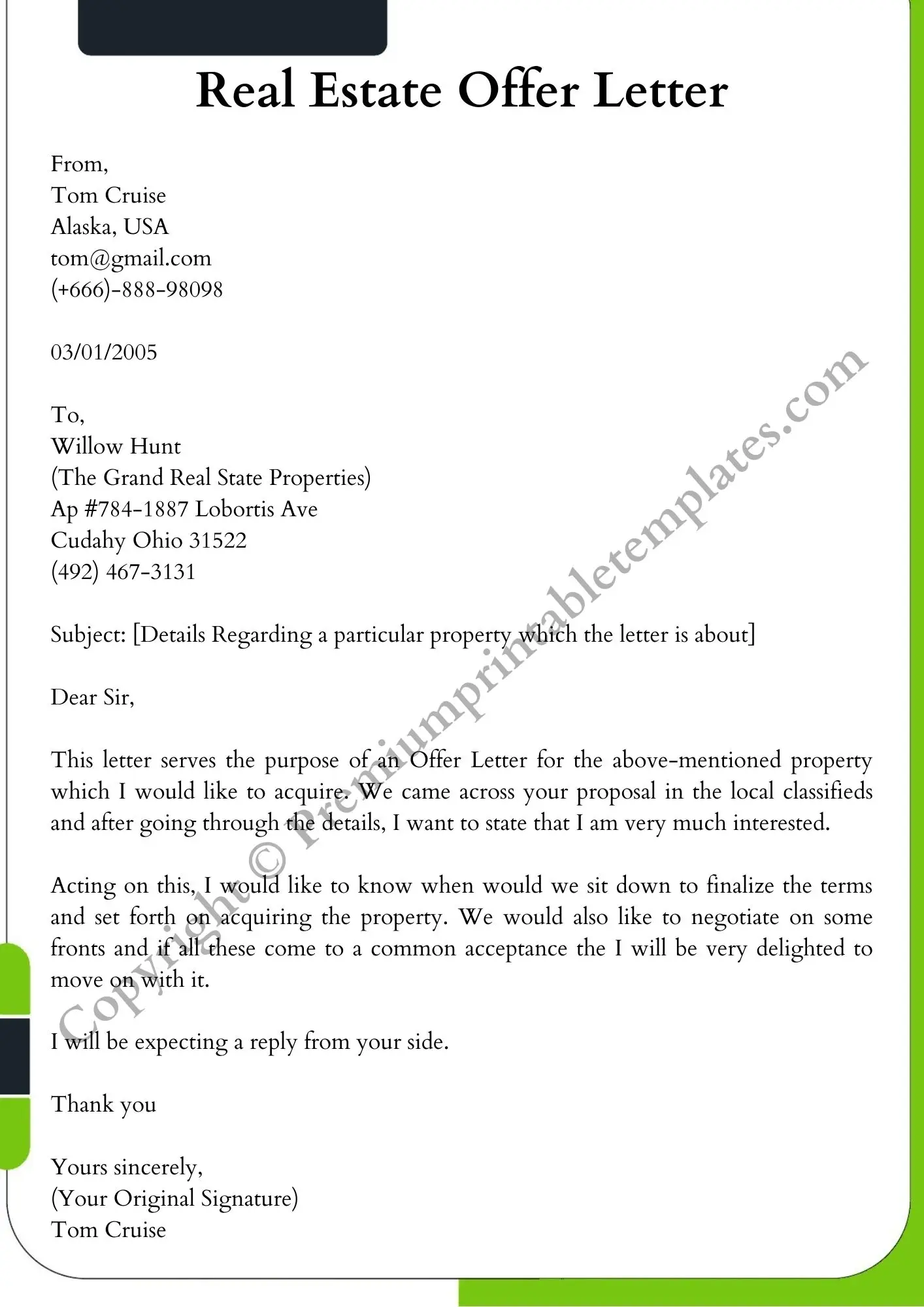 Real Estate Offer Letter