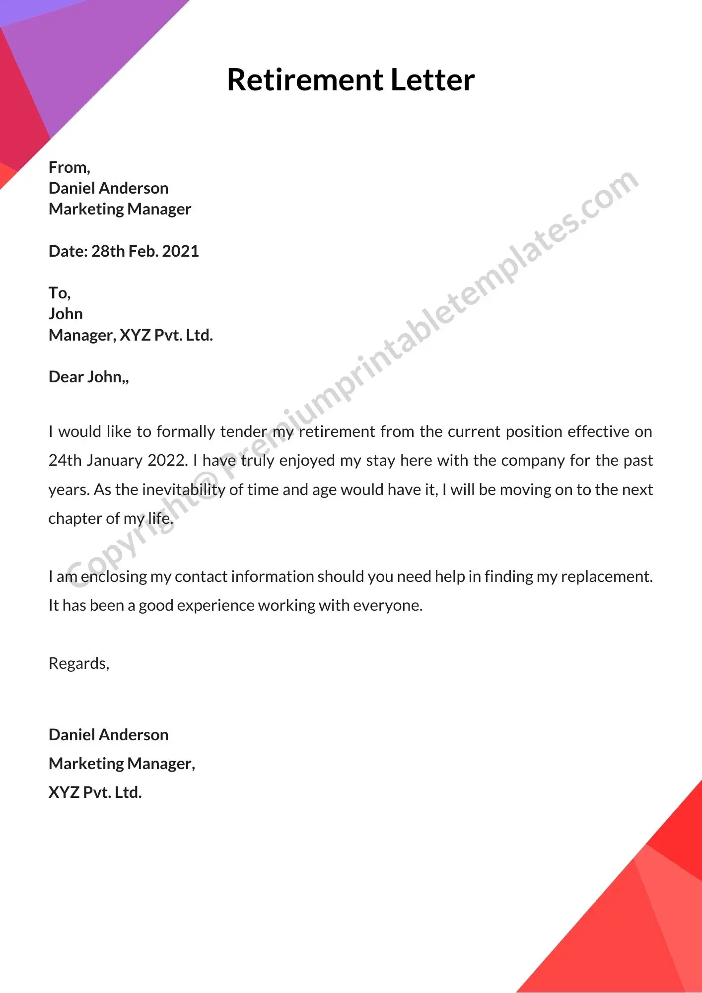 Retirement Letter