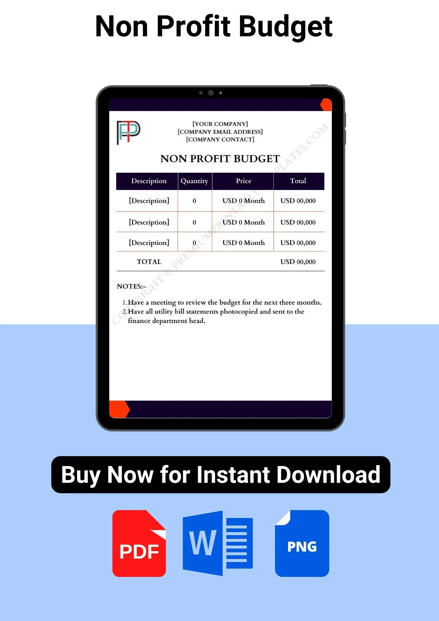 Non Profit Budget Printable Template