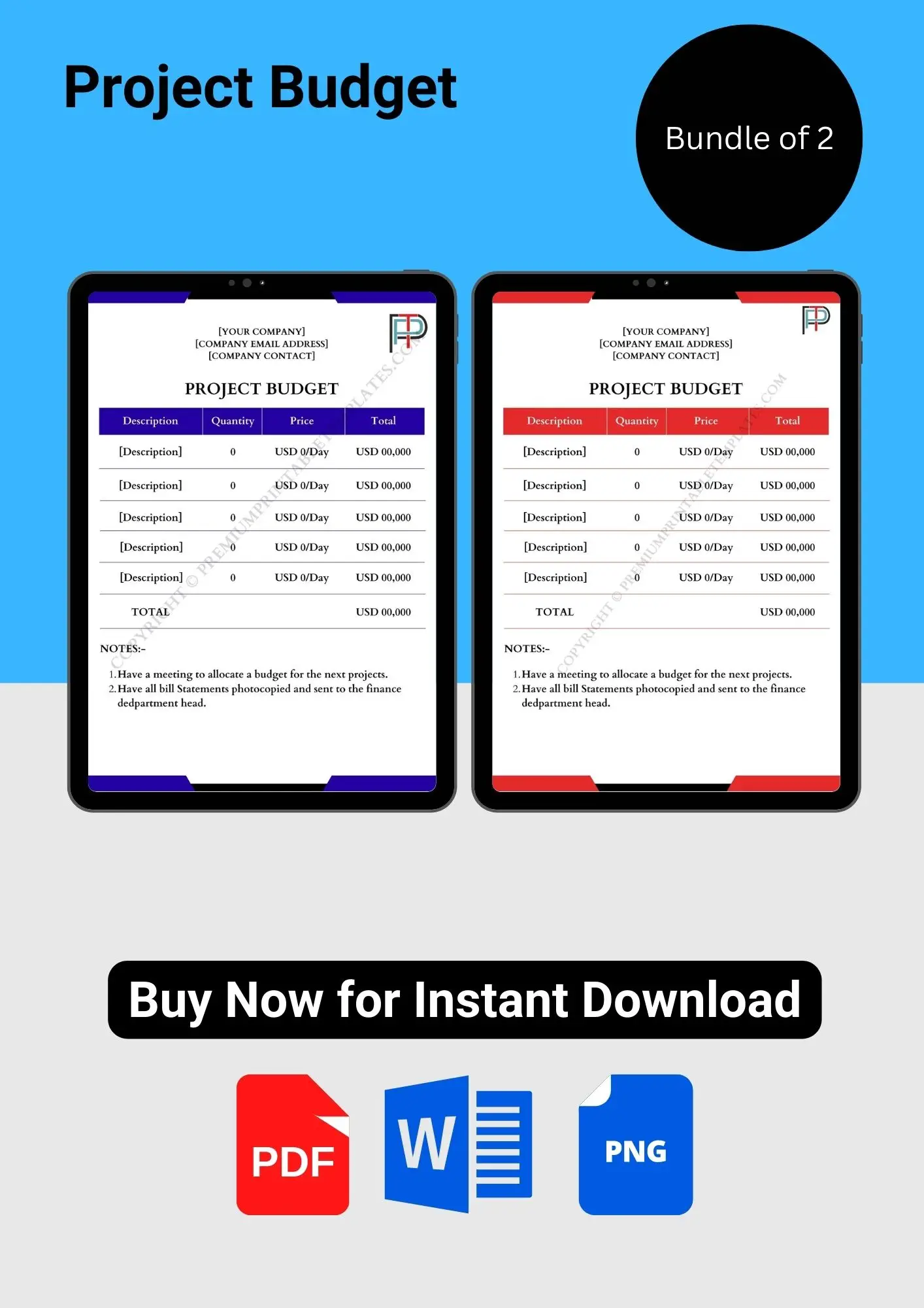 Project Budget Printable Template