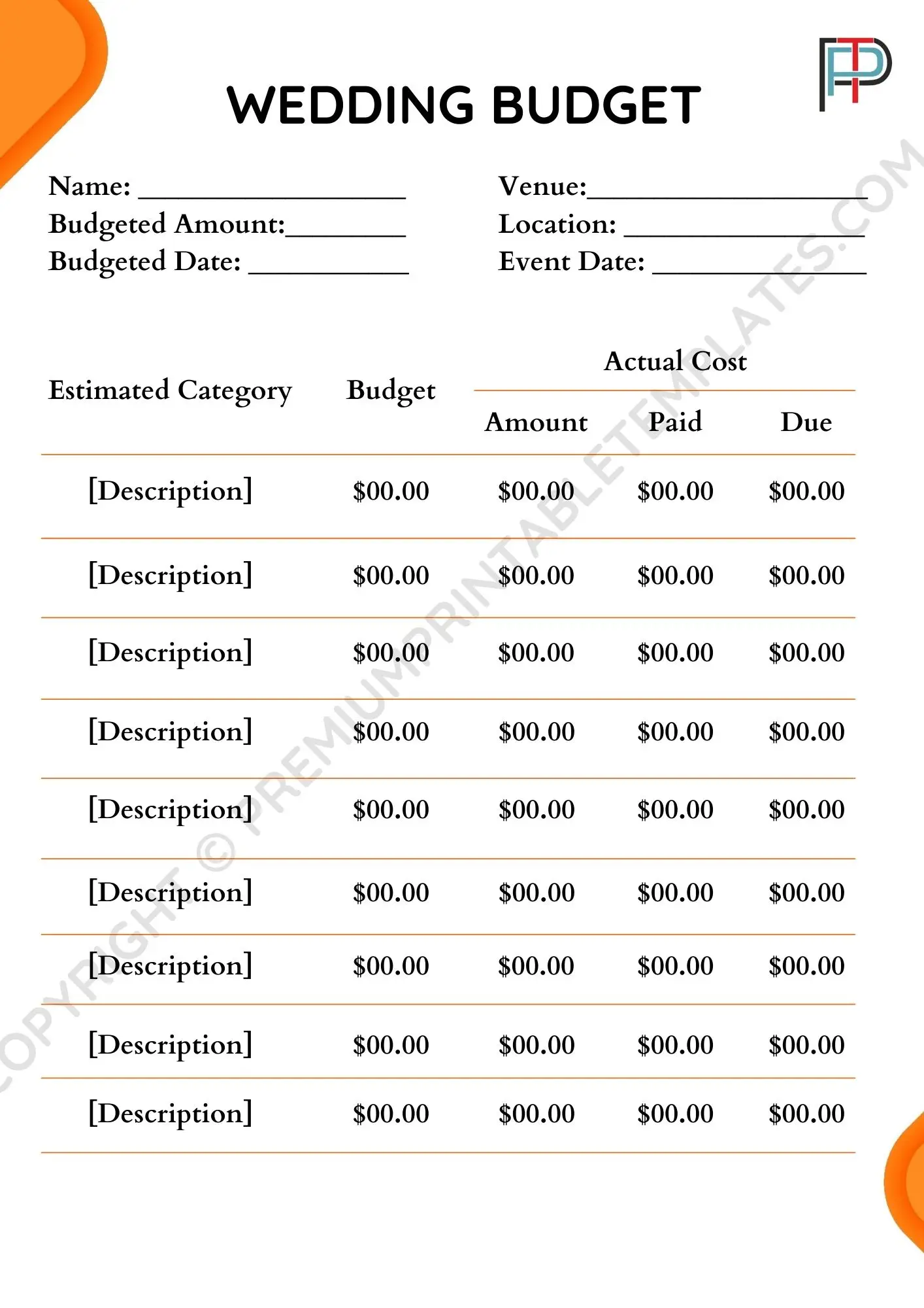 Wedding Budget Template
