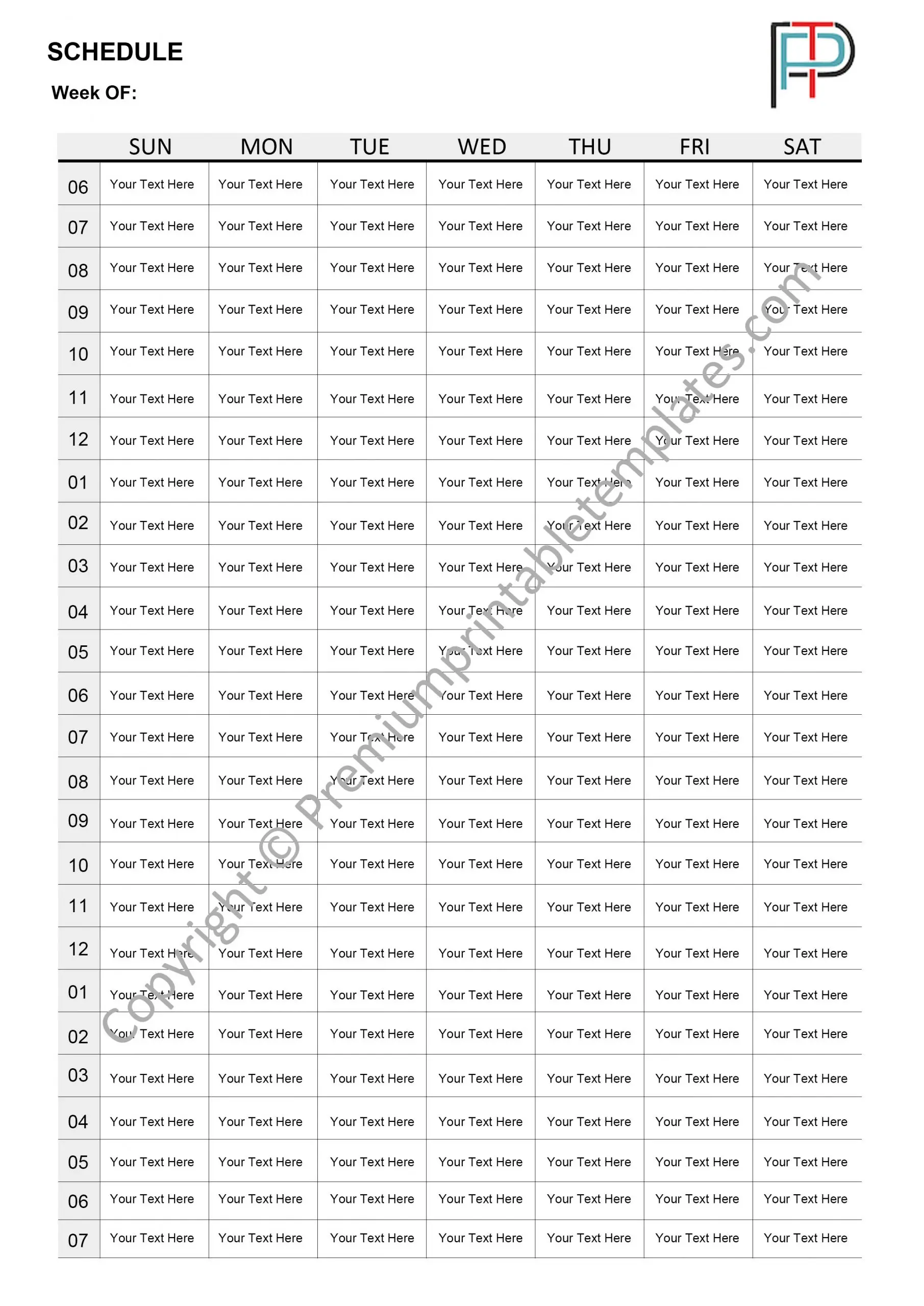 Weekly Hourly Schedule