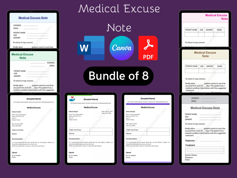 Medical Excuse Note Template Printable in PDF & Word