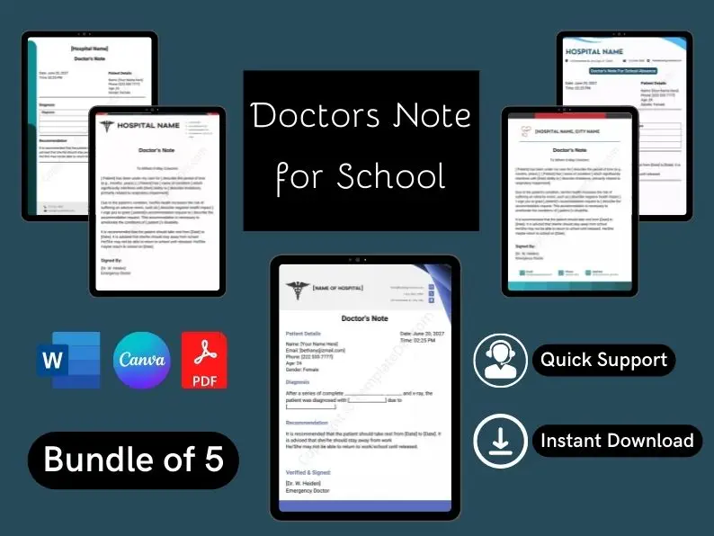 Doctors Note For School Absence Template Printable in Pdf & Word