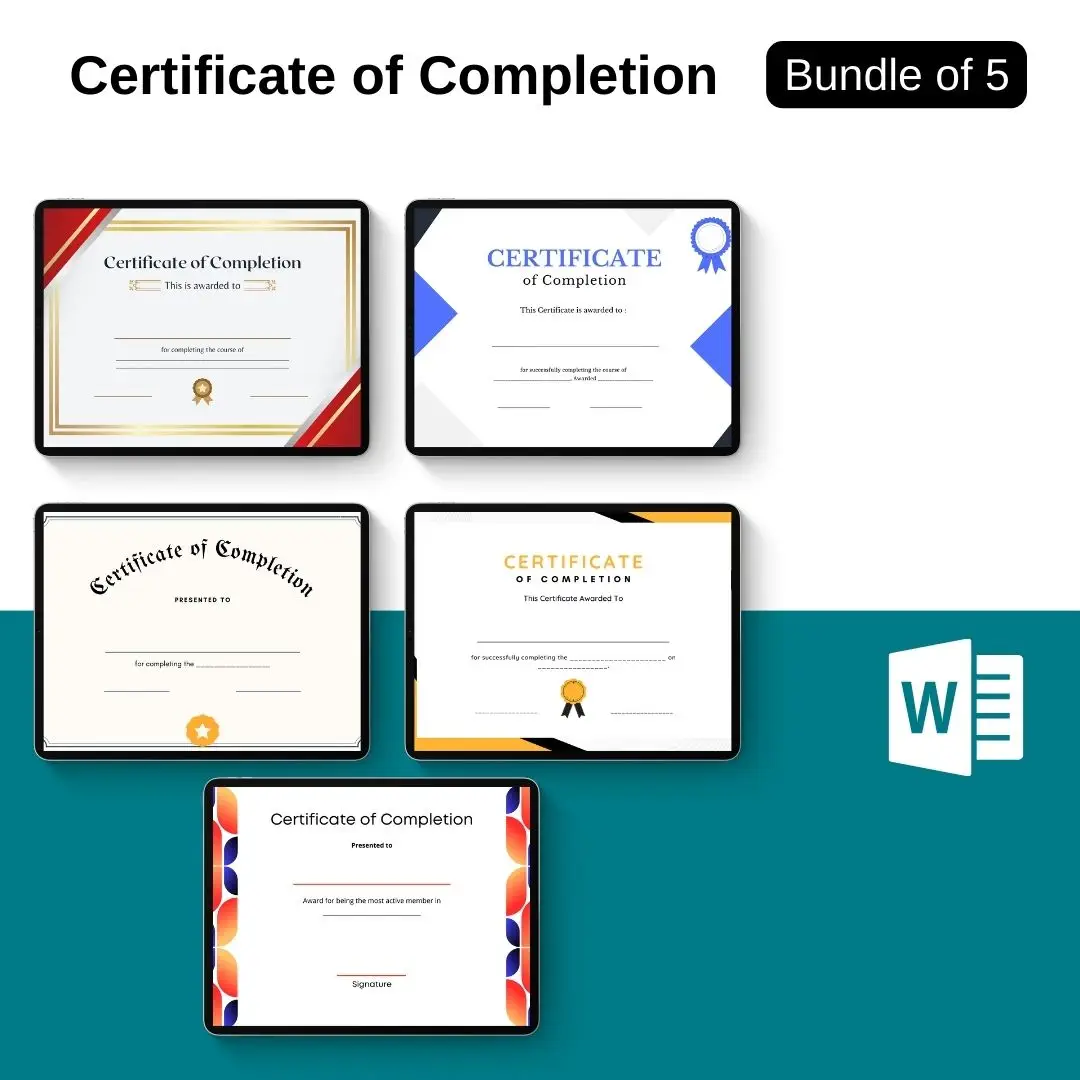 Certificate of Completion in PDF & Word