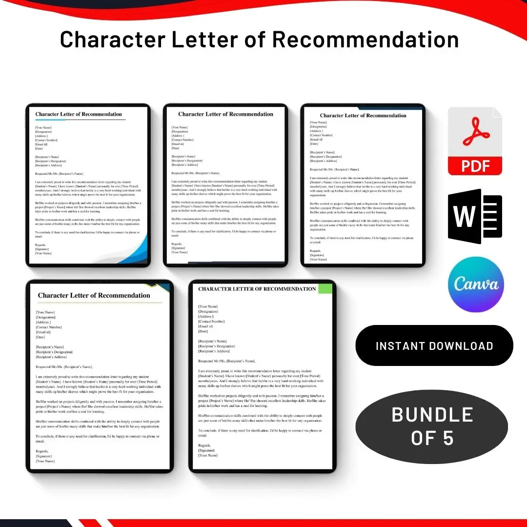 Character Letter of Recommendation in PDF & Word