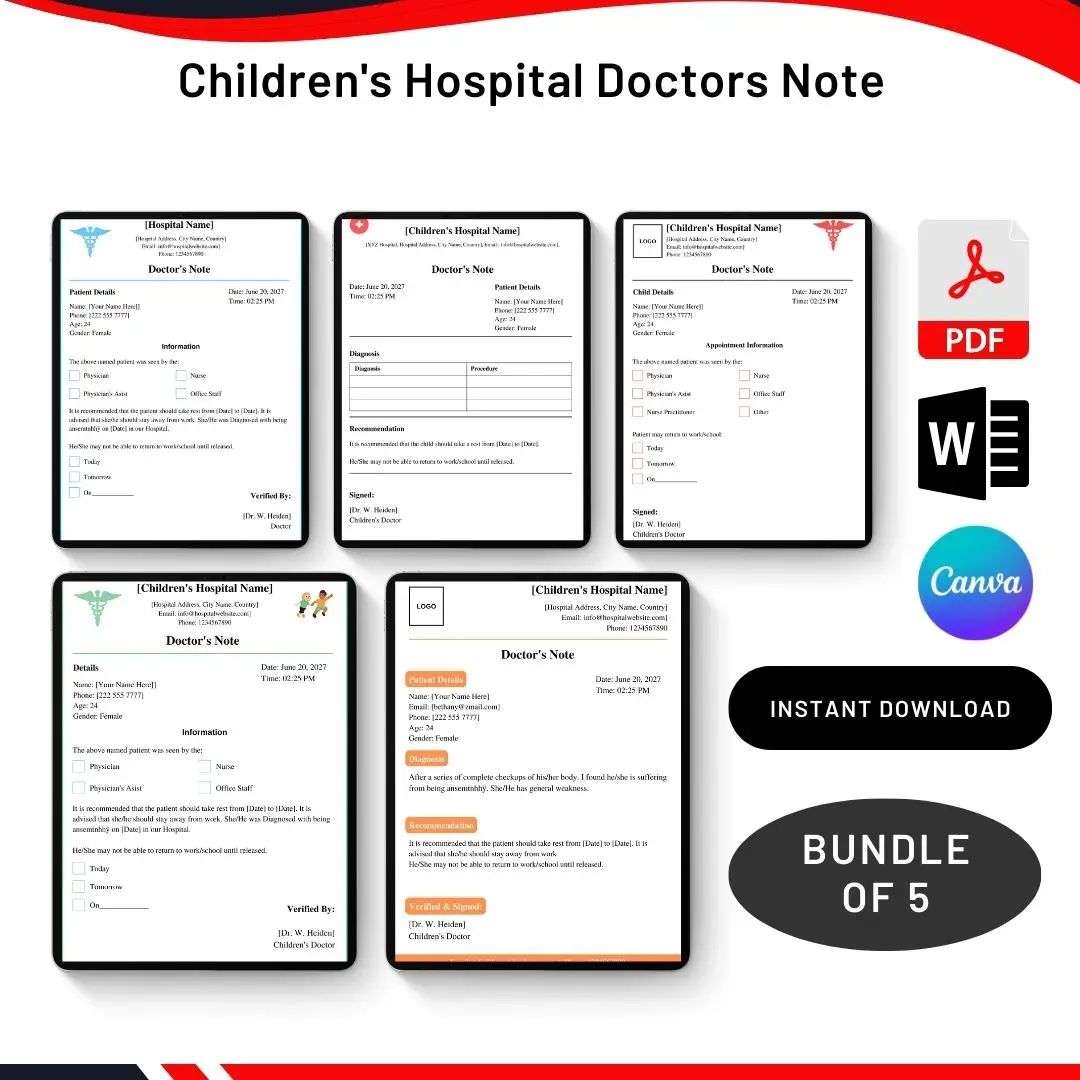 Children's Hospital Doctors Note in PDF & Word