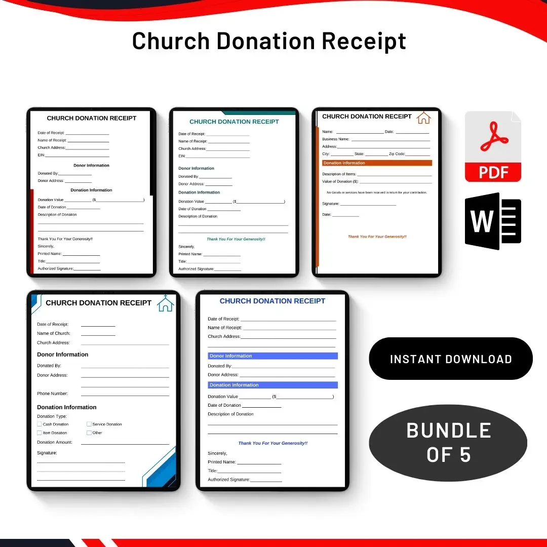Church Donation Receipt in PDF & Word