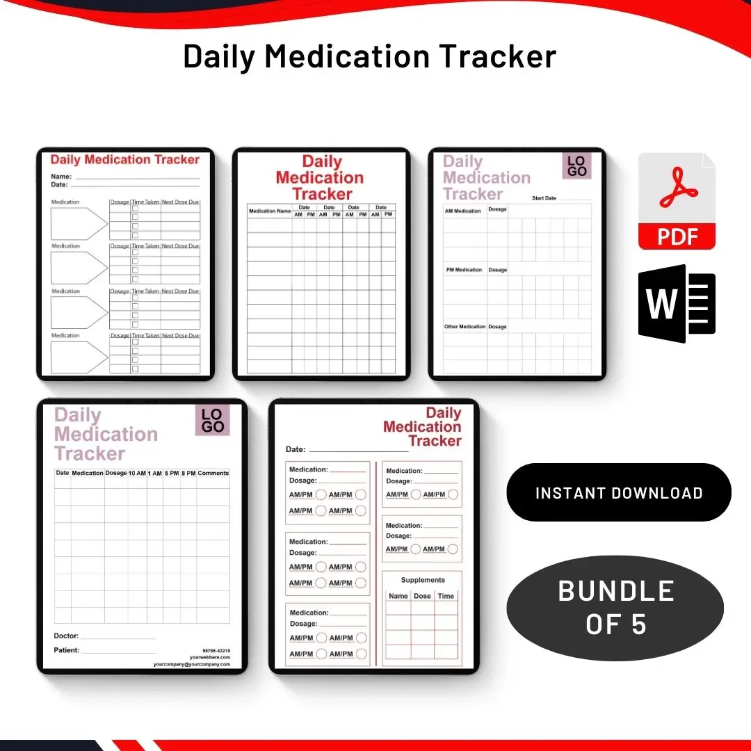 Daily Medication Tracker in PDF & Word