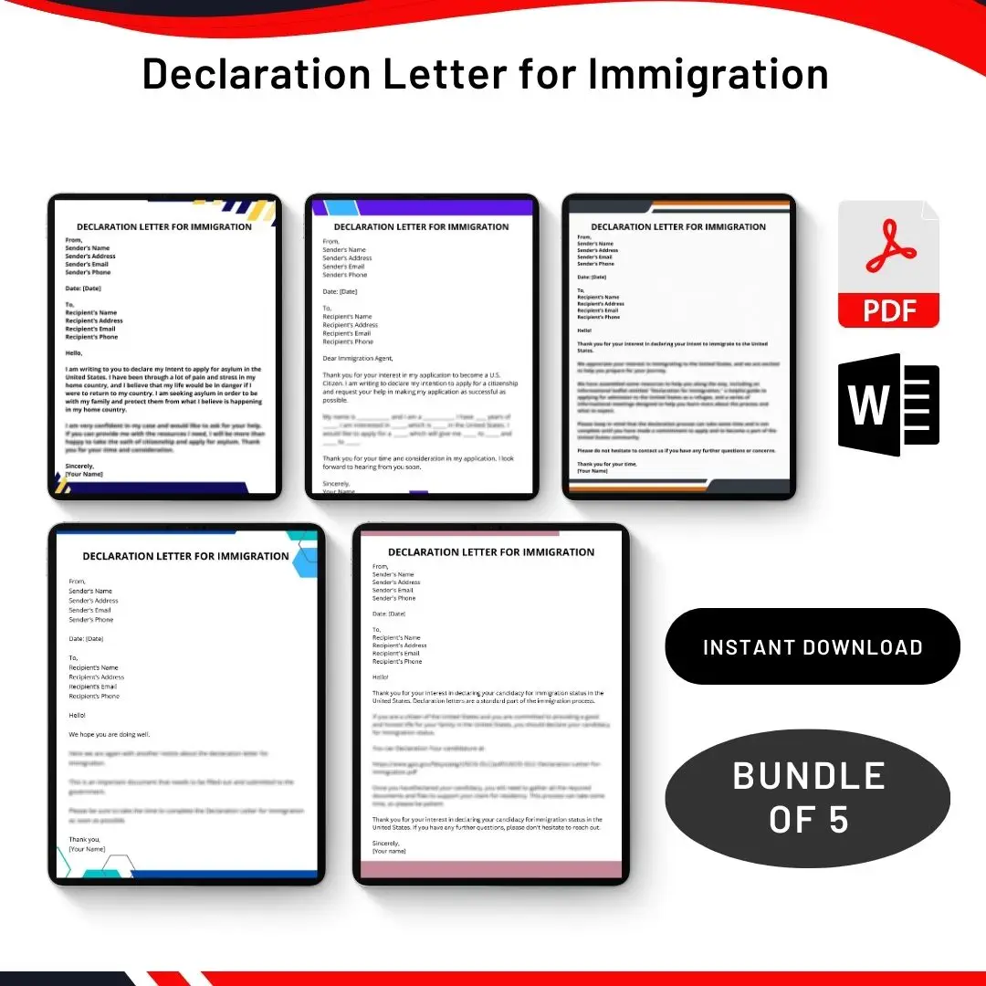 Declaration Letter for Immigration in PDF & Word
