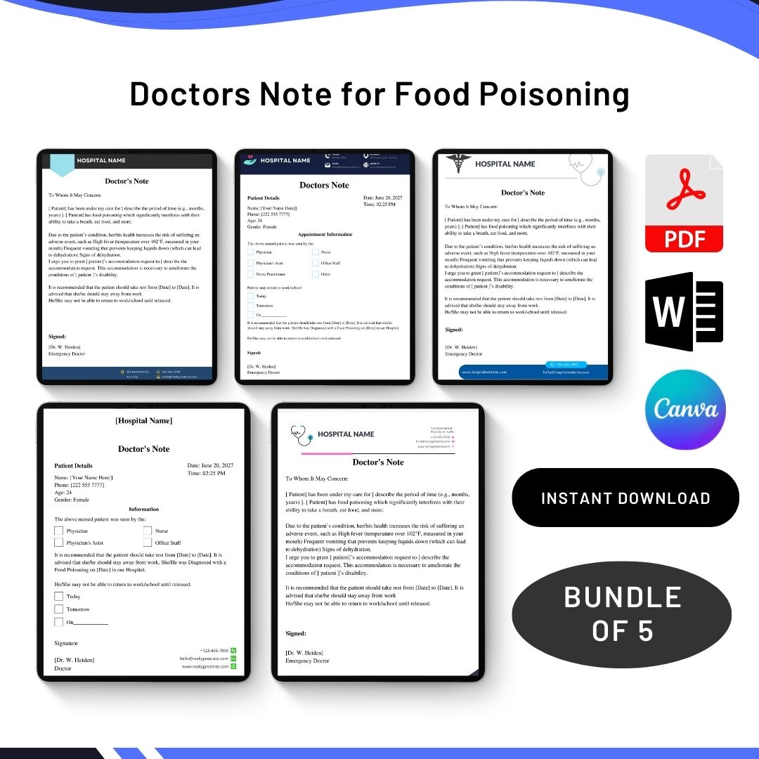 Doctors Note for Food Poisoning in PDF & Word