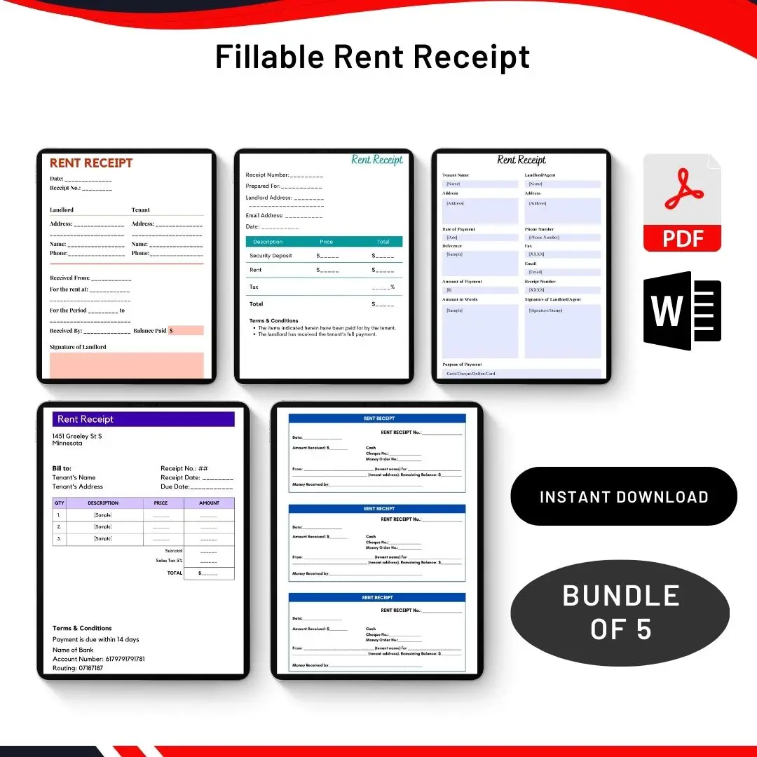 Fillable Rent Receipt in PDF & Word