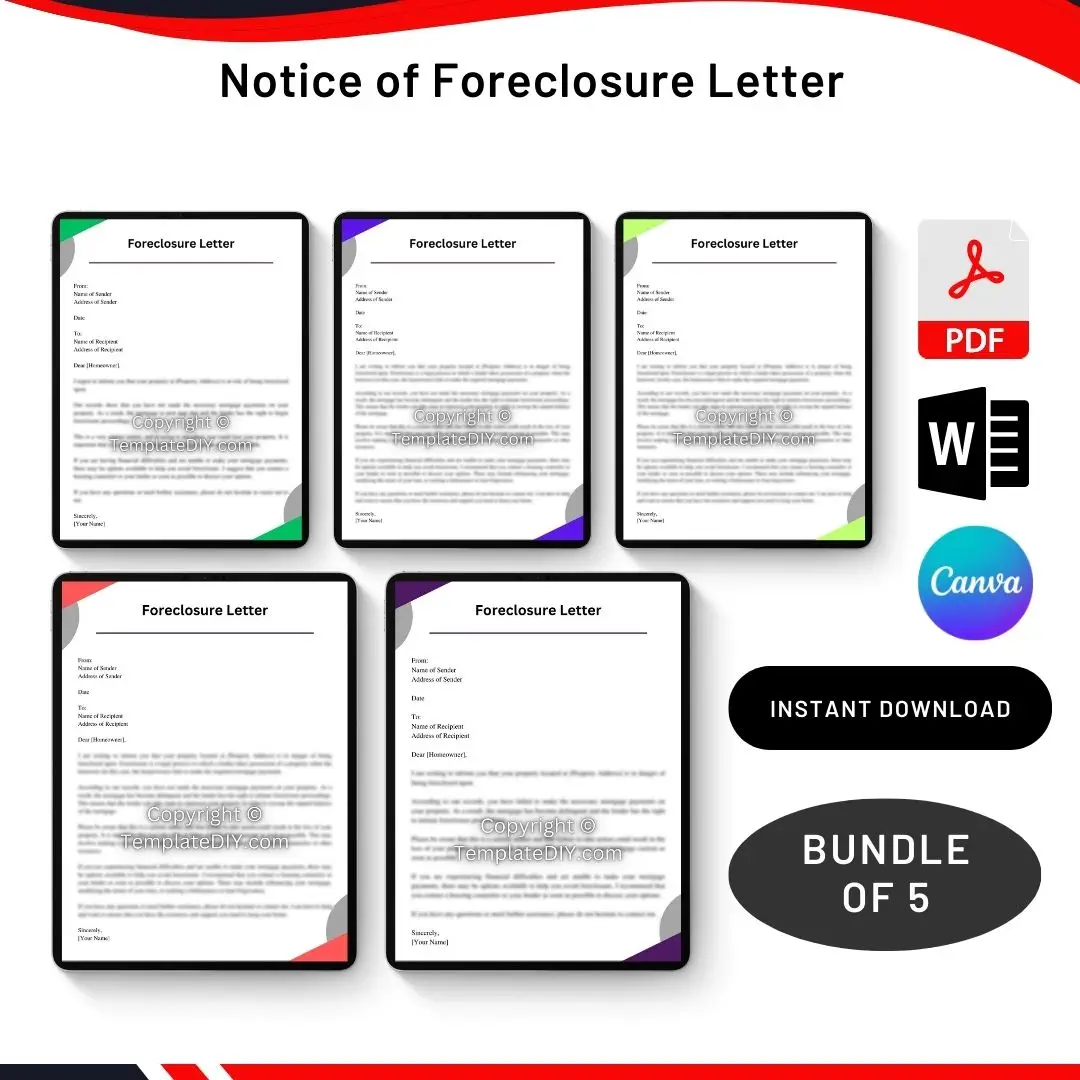Notice of Foreclosure Letter in PDF & Word