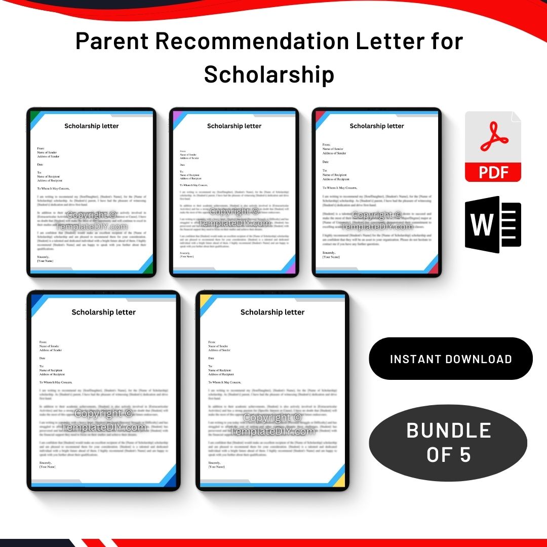 Parent Recommendation Letter for Scholarship in PDF & Word