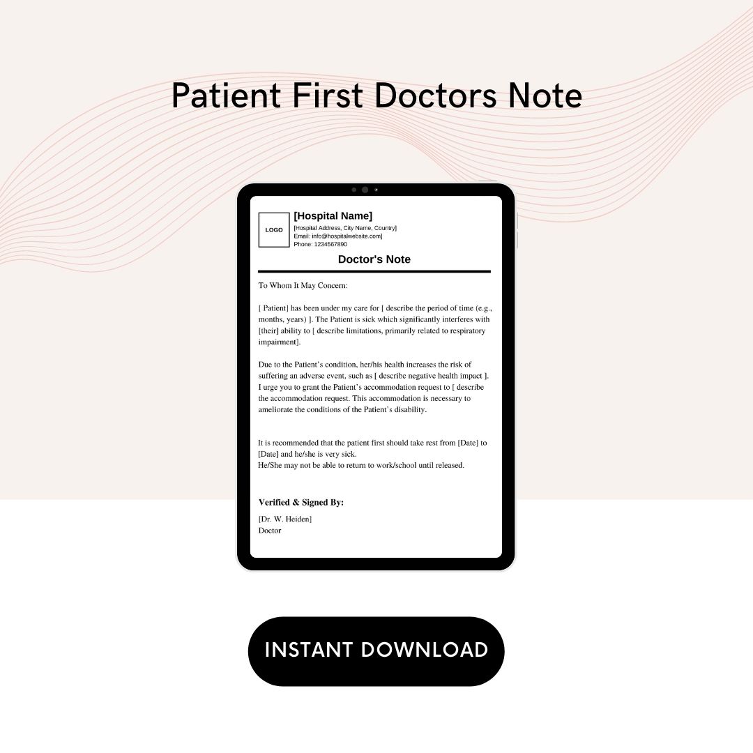 Patient First Doctors Note Template Printable in PDF & Word