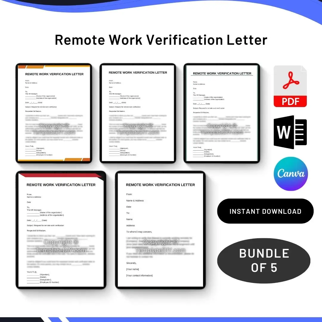 Remote Work Verification Letter in PDF & Word