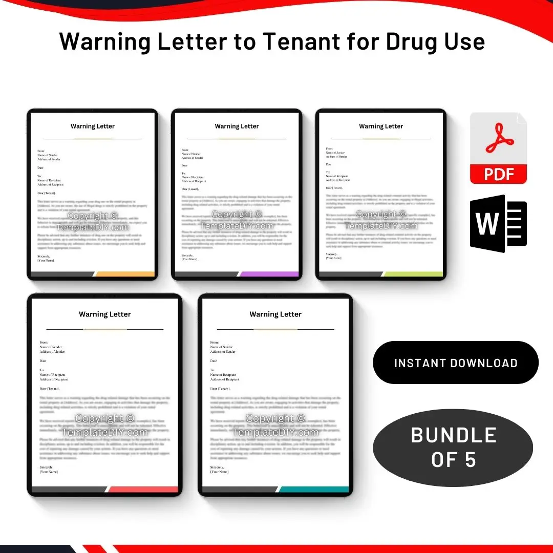 Warning Letter to Tenant for Drug Use in PDF & Word
