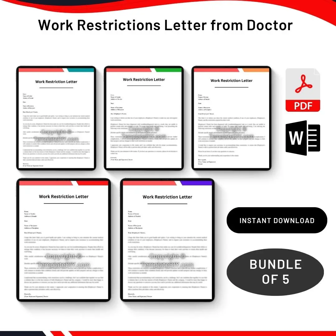 Work Restrictions Letter from Doctor in PDF & Word