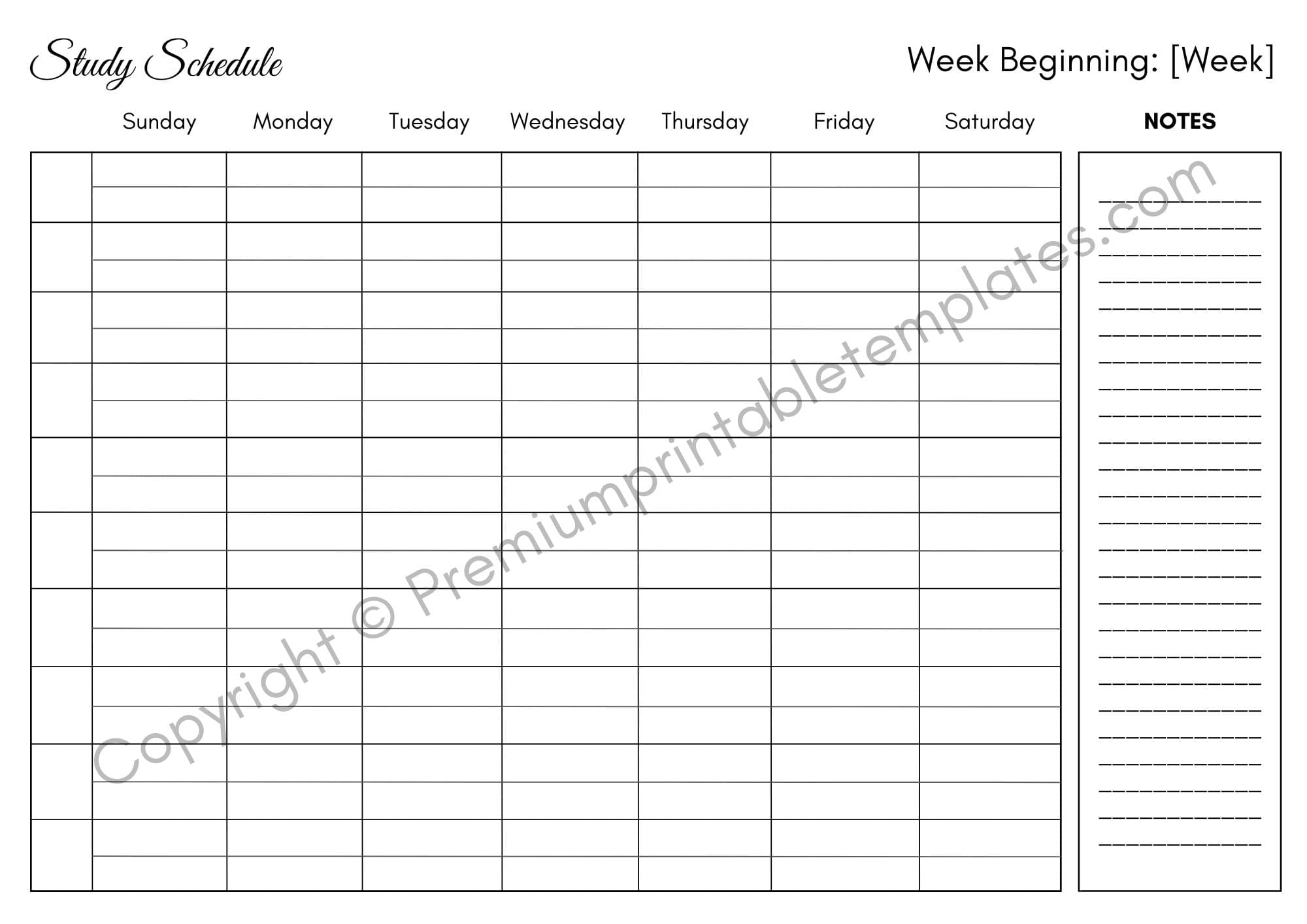 Weekly Study Schedule Printable | Editable & PDF